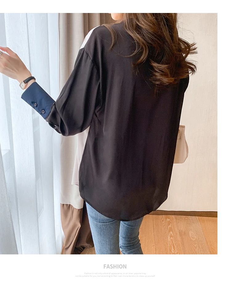 

Houthion New Silk Shirts Women's Blouses Fashion Shirt Long Sleeve Top Summer Buttons Pockets Full Loose Stitched Silk Blouse
