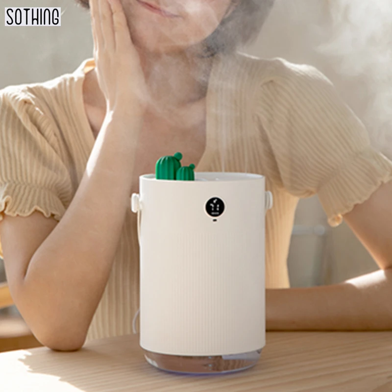 YouPin 1L Sothing Cactus Double Spray Humidifier LCD Digital Detect Humidity Purifying Air Mist Diffuser With 7 Colorful LED Lig |