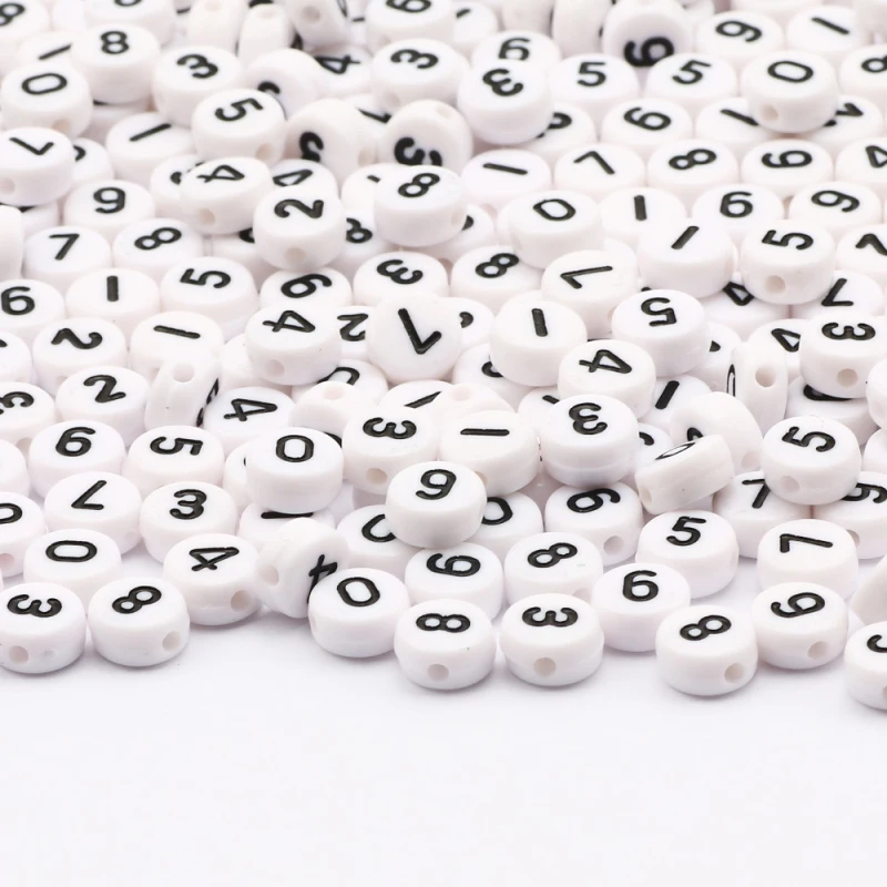 100-500pcs 7*4mm White Black Mixed Digital Acrylic Beads Round Flat Spacer Number For Jewelry Making Diy Charms Bracelet - купить по