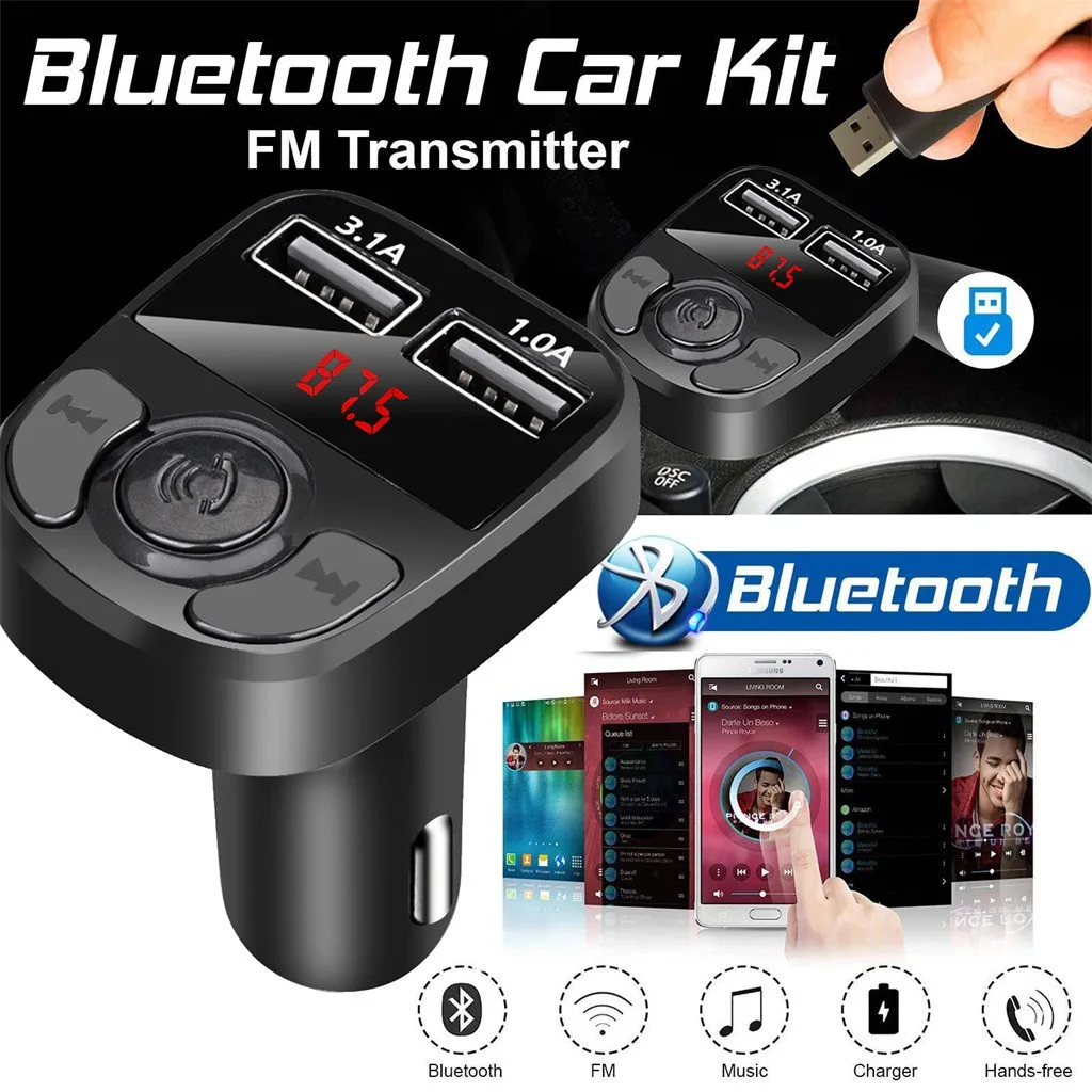 Автомобильное зарядное устройство 3 1 а с двумя USB портами Bluetooth MP3 fm передатчик