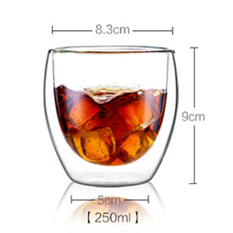 250mL Новинка, 1 шт., 80 мл-650 мл, термостойкая стеклянная чашка с двойными стенками, пиво кофе, чашки с сердцем, кружка для напитков ручной работы, чайная кружка, прозрачная Питьевая Посуда - Цвет: 250mL