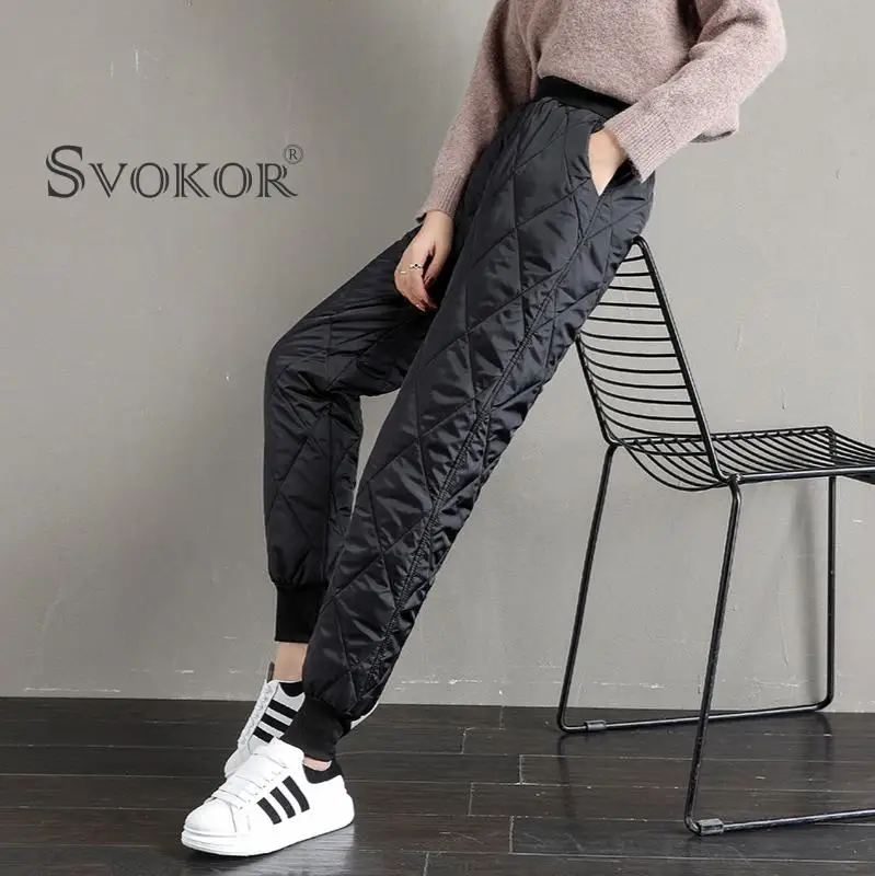 

SVOKOR Down Cotton Trousers Winter Velvet Warm Pants Thicken High Waist Casual Pants Fashion Cold Windproof Warm Pants
