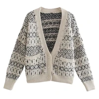 elmsk jacket women winter cardigans women indie folk vintage jacquard weave single breasted loose knitted sweaters womentops