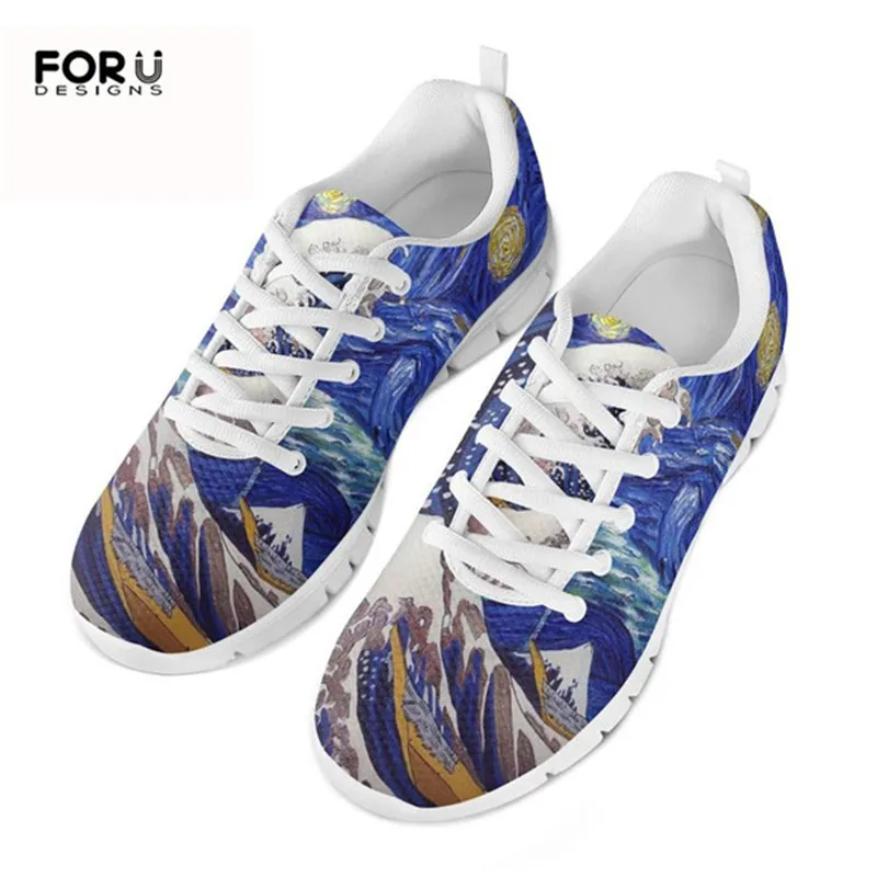 FORUDESIGNS/Звездная Ночная волна; кроссовки; женская обувь на плоской подошве; сетчатая дышащая женская Повседневная прогулочная обувь со шнуровкой; chaussures femme