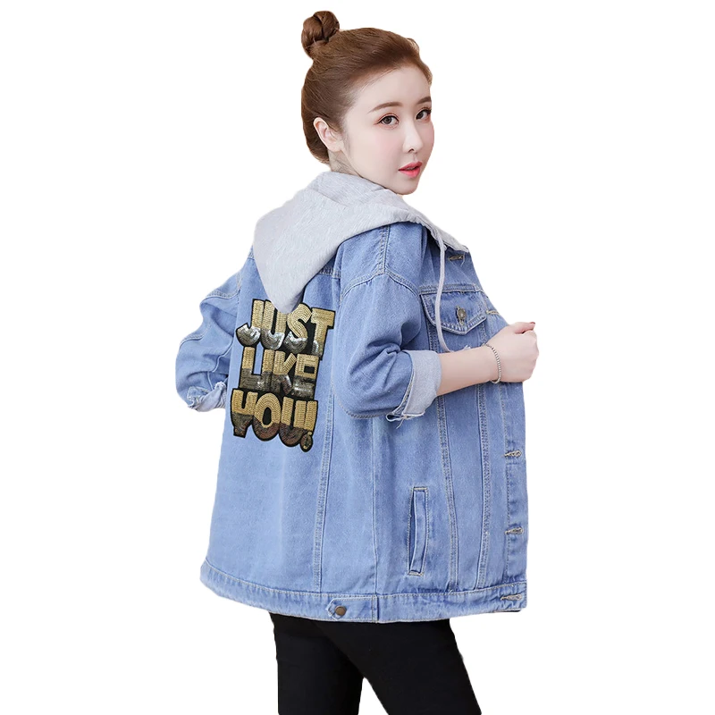 

Женские джинсовые куртки, пальто, новинка 2020, модные джинсовые куртки с принтом, облегающая хлопковая однотонная куртка, верхняя одежда, пал...
