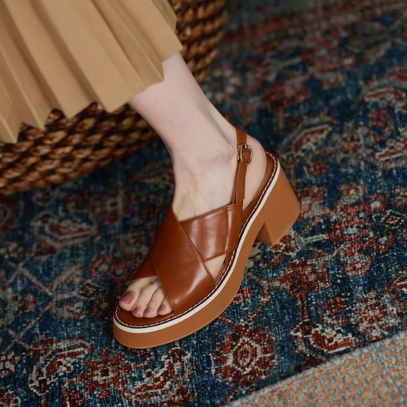 

Concise Design Shoes Woman Buckles Summer Platform Chunky Heels Women Sandals 2021 Fashion Party Casual Women Shoes