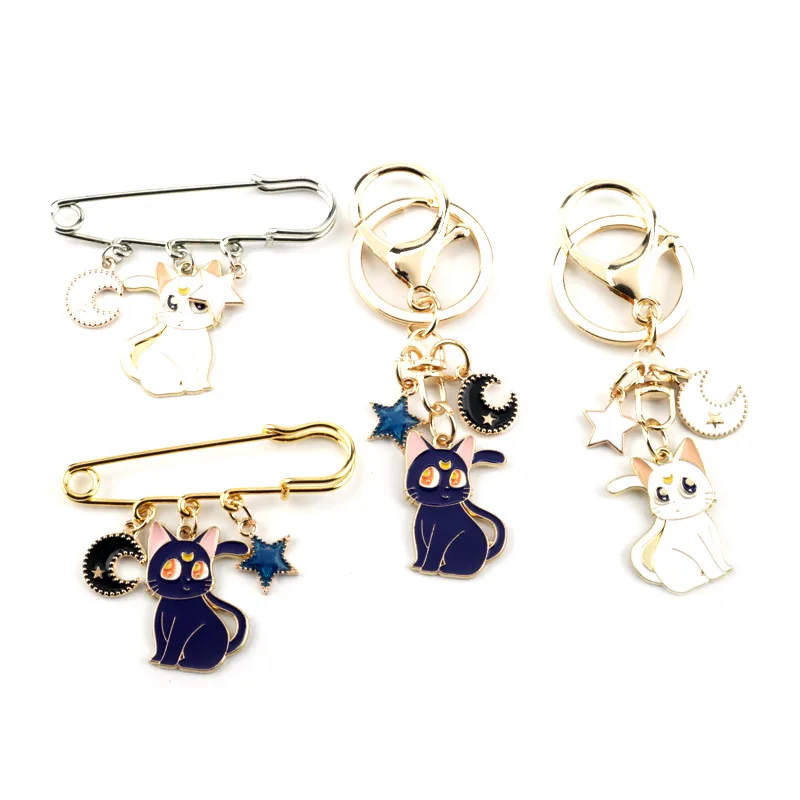 Брошь из металлического сплава с эмалью модная булавка черной кошкой луной белым