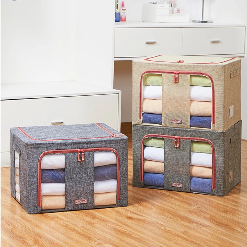 

Clothing Quilt Storage Box Organizer Bag Clothes Blanket Sundries Wardrobe Organization Bag Steel Frame Foldable Storage Box