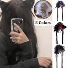 Повязка на голову с бантом и кружевными кошачьими ушками