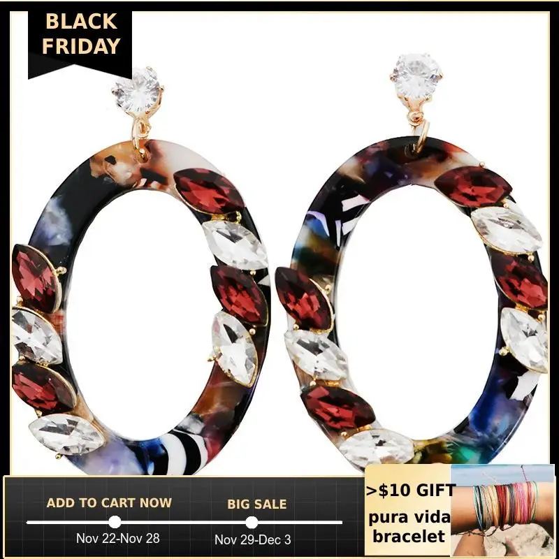 Новинка 2019 цветные стразы овальная форма уксусная акриловая Серьга для женщин