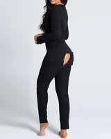 women sexy jumpsuit long sleeved homewear bodycon open crotch one piece pajamas v neck home clothes sleepwear