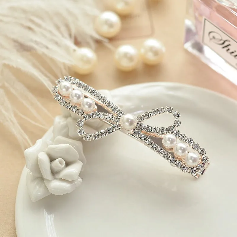 Заколки для волос с бантом и жемчугом женщин девочек заколки со стразами изящные