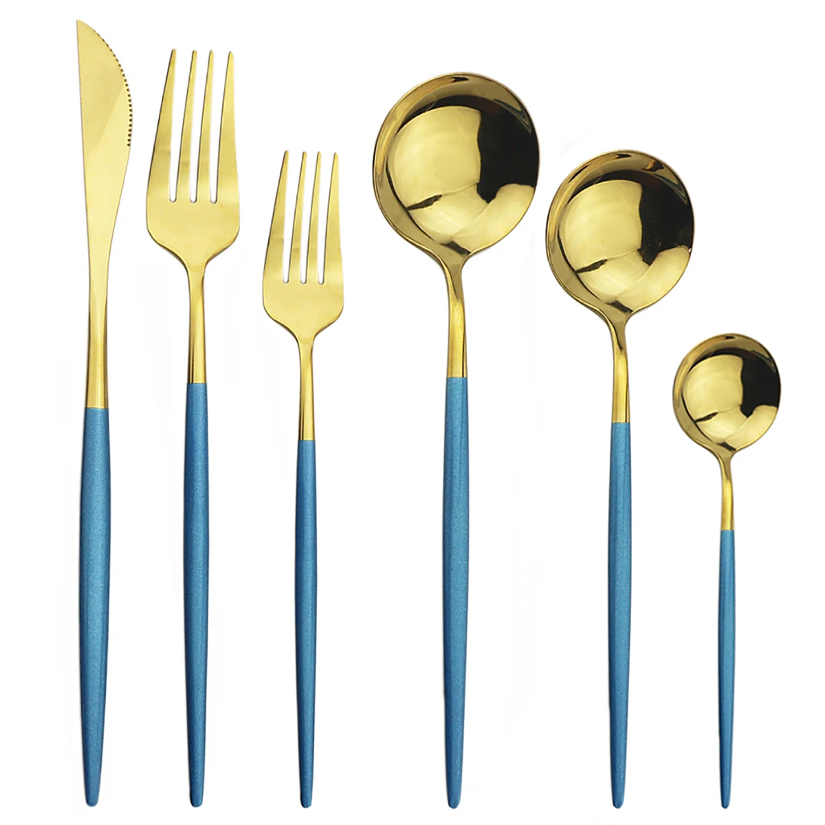 Набор столовых приборов синего и золотого цвета столовая посуда набор из