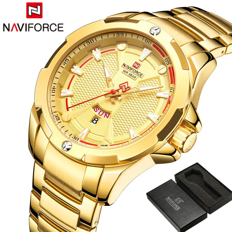 Часы NAVIFORCE мужские наручные кварцевые из нержавеющей стали брендовые Роскошные