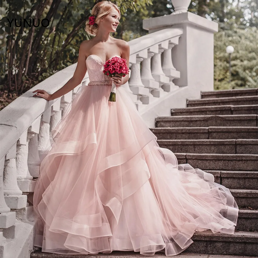 YUNUO Милая Румяна Розовые Свадебные платья Vestido de casamento без рукавов органза