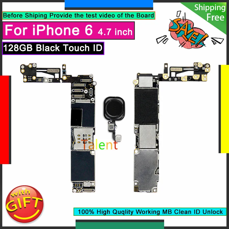 

For IPhone 6 Motherboard 128GB Black Touch ID Home Button Unlocked Original Mainboard Logic Board Tested Full Functions