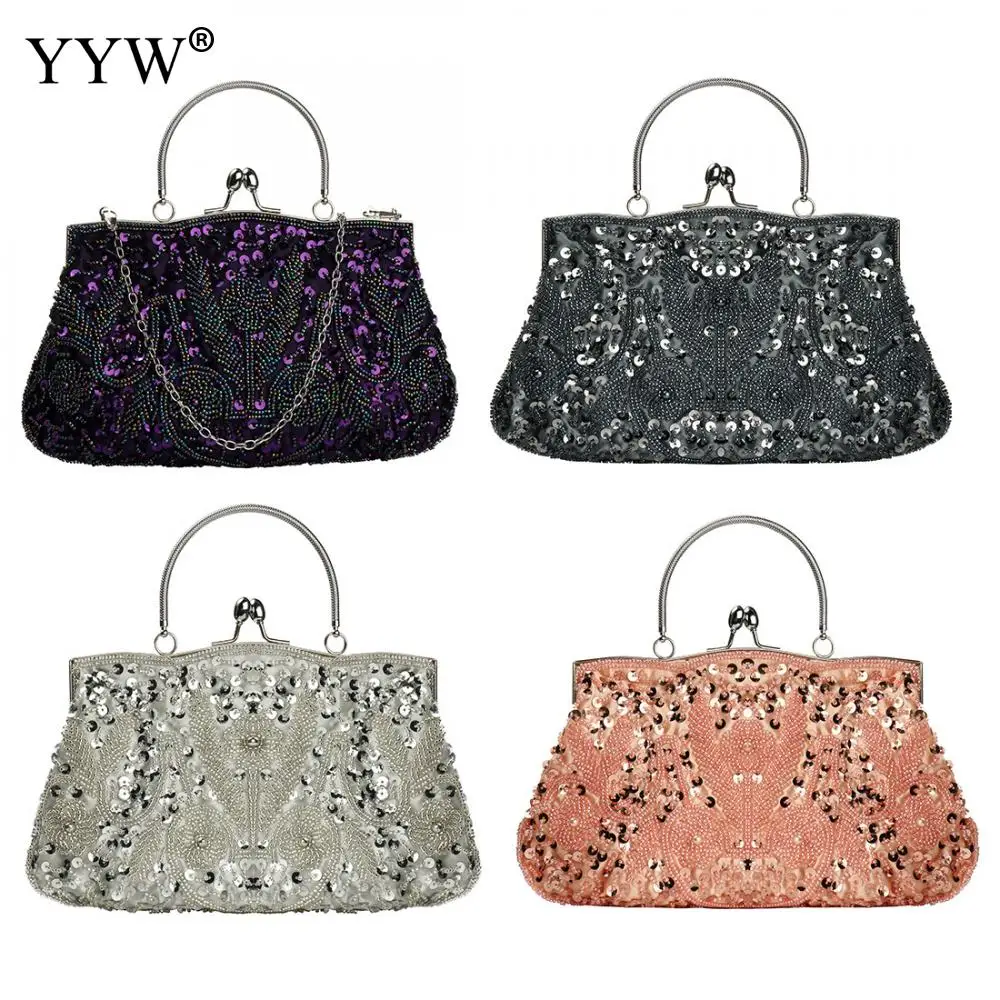 

2020 Luxury Brand Handbags Women Designer Leather Vintage Bead Sequined Evening Bag Purse For Wedding Party Banquet Women Bag