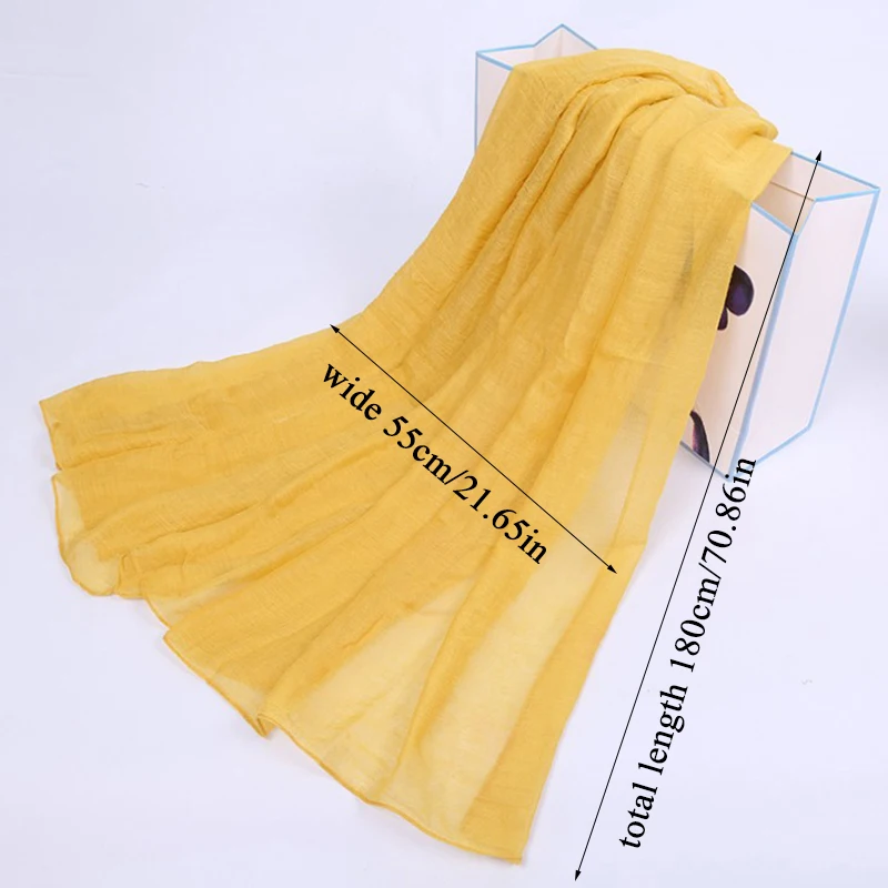 180*55cm Candy Colored Cotton Linen Long Scarf Solid Color Soft Scarves Shawls Monochrome Silk New Women Beautiful Gift Scarf images - 6