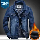 Зимняя мужская Толстая джинсовая куртка с флисовой подкладкой, модель 5XL, повседневное Ковбойское пальто, Мужская облегающая теплая верхняя одежда, джинсовая куртка, уличная одежда