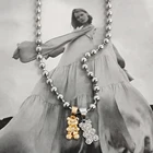 Ожерелье серебряного цвета с подвеской в виде симпатичного мультяшного медведя из мастики и гриба для женщин цепочка из нержавеющей стали с шариками Y2K подарки для девочек ювелирные изделия