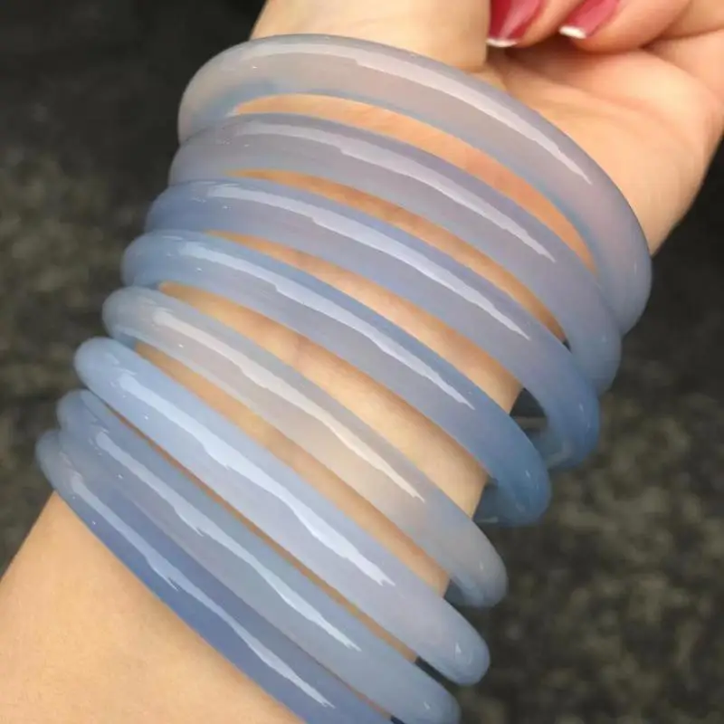 

Light Blue Real Jades Thin Bangle Women Fine Jewelry Genuine Natural Certified Jades Stone Chalcedony Bangles Bracelet Mom Gifts