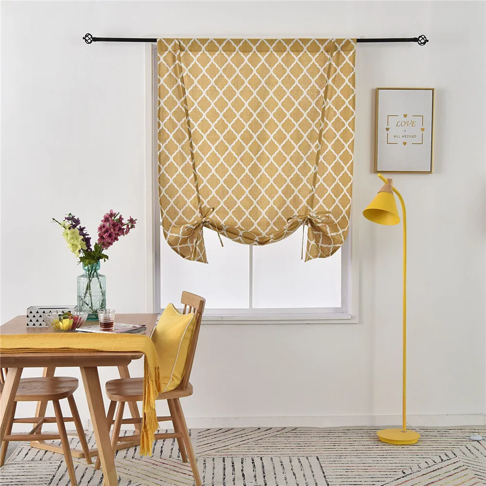 

1.17M*1.6M (Wide*High) Plaid Wavy Printed Curtains Cotton Fabric 4 Ropes Lifting Curtain Shading Blinds
