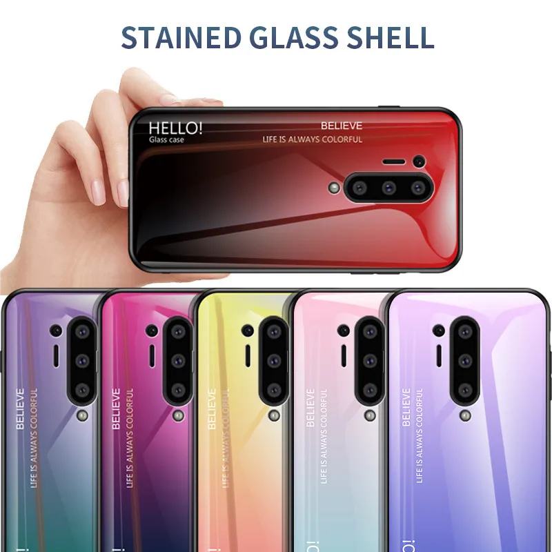 Противоударный чехол из закаленного стекла для Oneplus 8 pro Цветной глянцевый