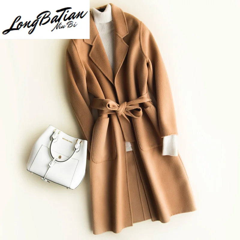 Женская двусторонняя кашемировая куртка облегающий длинный кардиган большого
