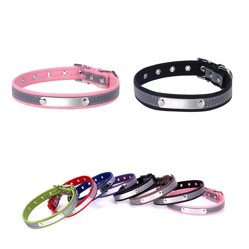 

Customized Microfiber Pets Collars Reflective Lettering Collar Engrave Dog Tag Name ID for Small Medium and Large Dogs Bulldog