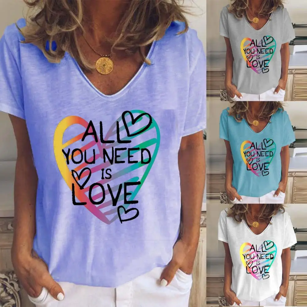 

New Arrival Women Blouse Heart-shaped Breathable Cotton Blend Short Sleeves Tops for Daily Wear