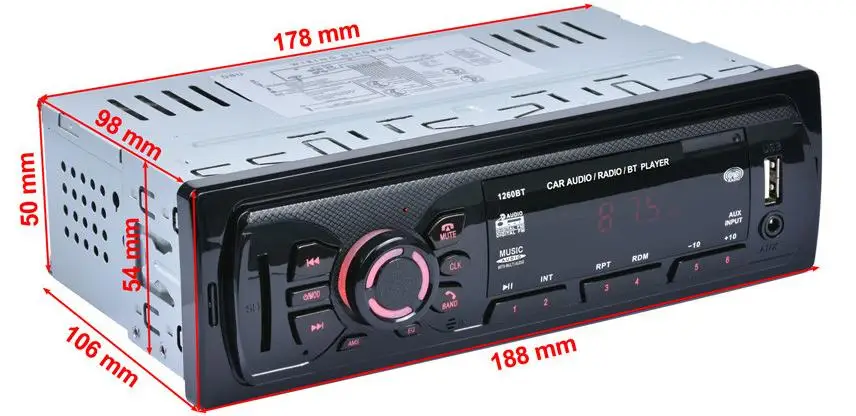 50 шт. 12 в 1 DIN тире Bluetooth Авто Радио стерео MP3 аудио плеер FM Aux вход приемник