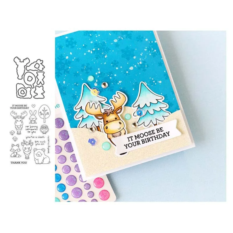 

Cutting Die & Clear Stamp Of Christmas Elf Elk Bull Squirrel Owl Rabbit Handbook DIY Scrapbook Paper Embossing Transparent Seal