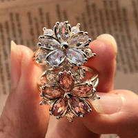 hot fashion flower zircon wedding rings for women jewelry austria crystals rose gold color engagement rings female gift