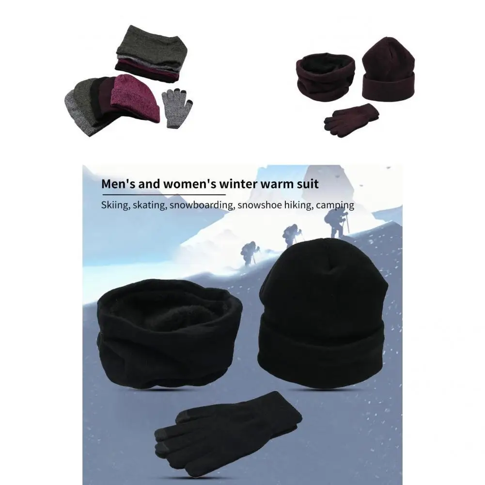 

Reusable 3Pcs/Set Popular Unisex Touchsreen Scarf Gloves Winter Hat Set Washable Winter Hat Soft Texture for Men