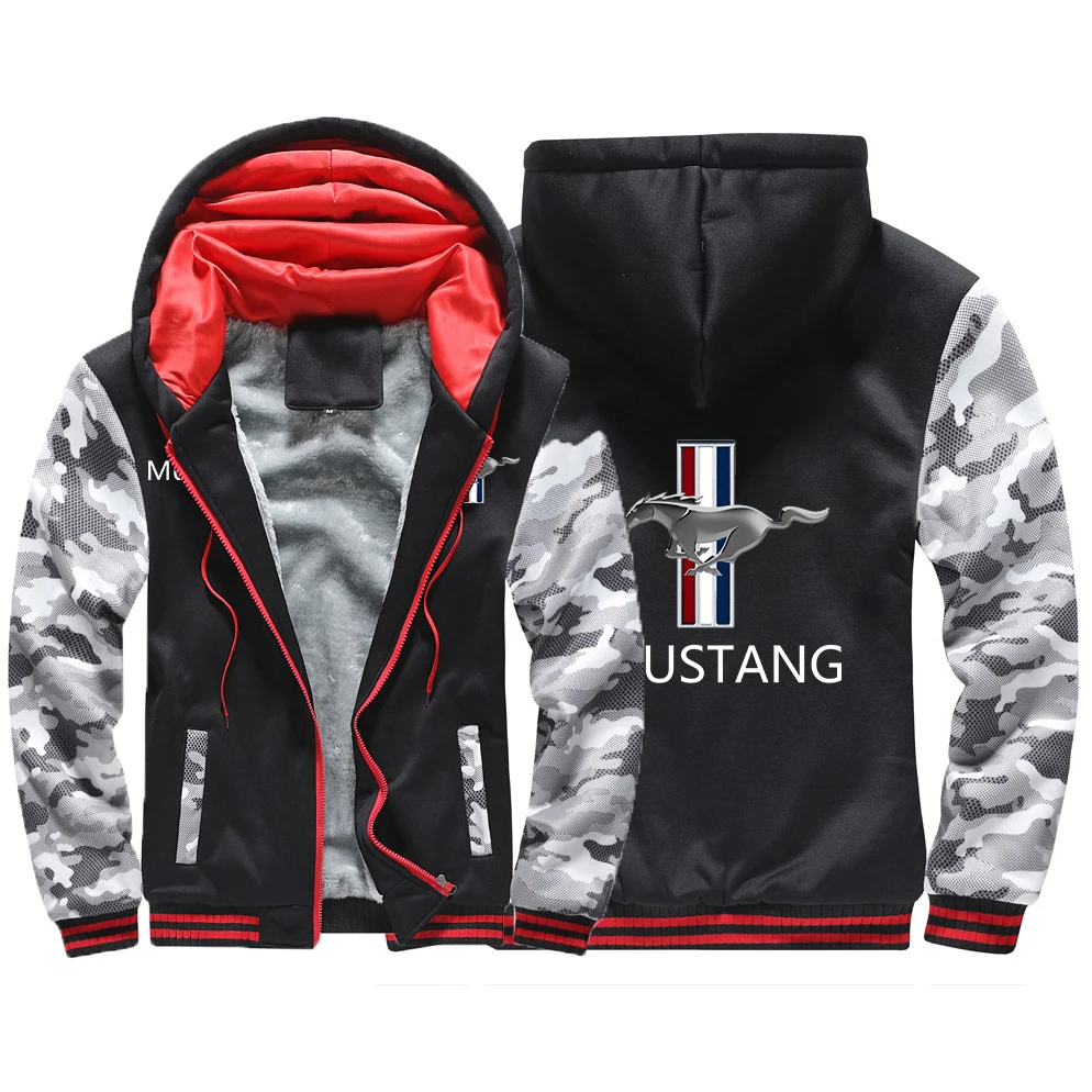 

Mustang Winter Men's Brand Print Thicken Jacket Sport Male Hoodies Zipper Sweatshirt tracksuit College Coat