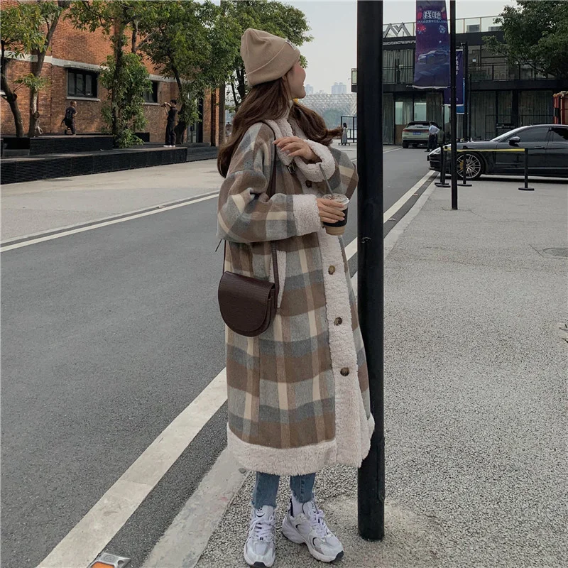 Winter Women Coat Lamb Wool Short Down Cotton Padded Jacket Women's Korean Loose Winter Plaid Jacket 2021 NEW