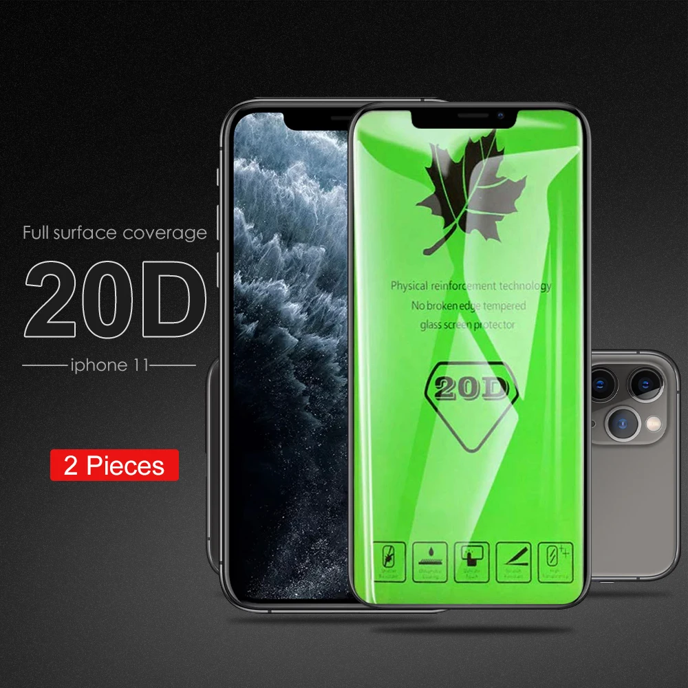 Закаленное стекло 20D для iPhone 12 11 Pro Max Mini SE 2020 7 8 6 6s Plus XS XR X 2 шт./упаковка Защитная