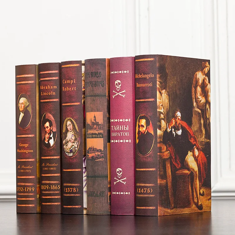 

8pcs/set Europe Antique Wood Fake Book Adornment Cafe Photography Props Box for Wine Cabinet Decoration Window Display