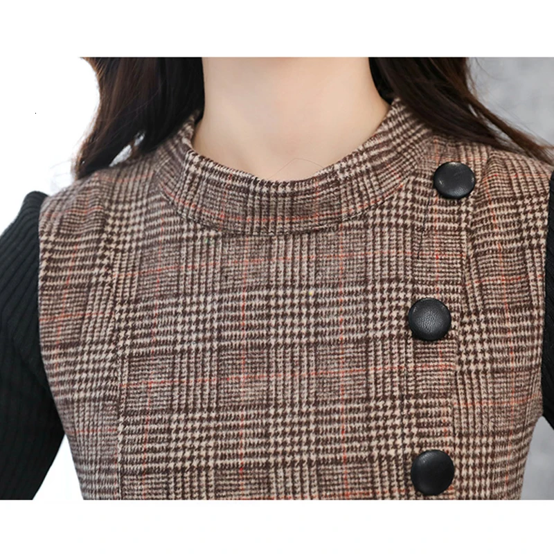 Новинка зимы шерстяное платье средней длины женское с длинными рукавами и Платье