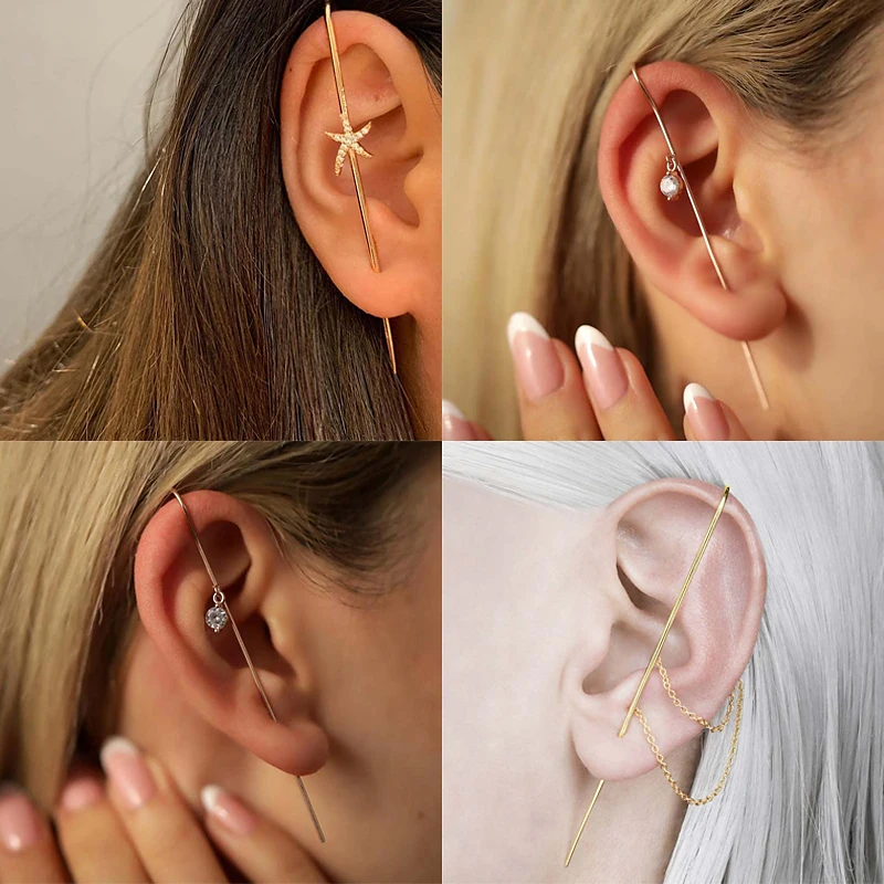 

Ear Wrap Crawler Hook Earrings for Women Girls Fashion Unique Starfish Shell Piercing Ear Cuffs Crawler Jewelry Dropshipping/1PC