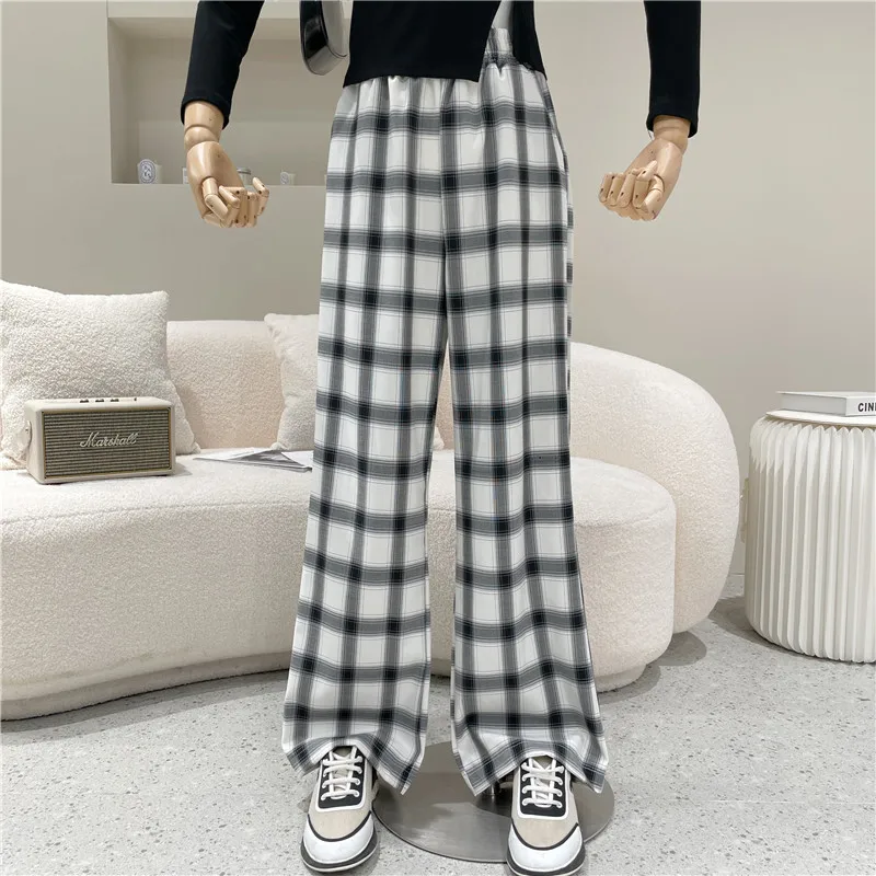 

Two piece set Women's Spring Summer 2021 Fashion Irregular split top + black white plaid high waist casual pants