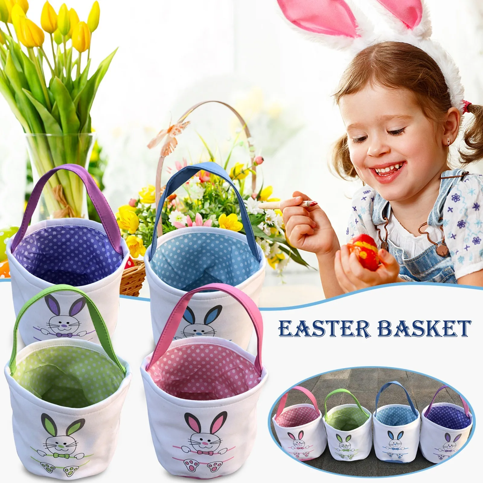 Пасхальная корзина праздничный брезентовый подарок с принтом кролика
