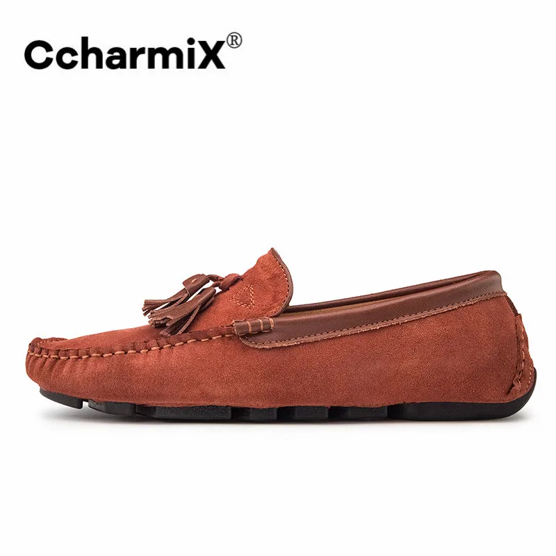 Genuine Leather Men's Loafers Quality Suede Tassel Moccasins Men Breathable Slip On Boat Shoe Male Penny Large Size | Обувь