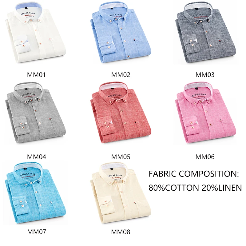 Aoliwen brand men 80%cotton linen anti pilling solid color long sleeve shirts for men Men's soft breathable classic casual shirt
