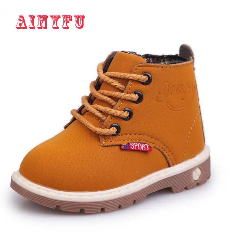 Новые детские кожаные ботинки Martin модная осенне зимняя теплая обувь из хлопка