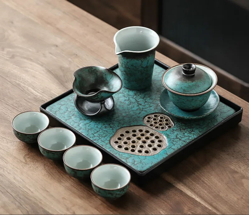 

Marbling Household Tea Set Japanese Style Ceramic Afternoon Cup Green Simple Creative 8 Pce Tetera Japonesa Home Garden BE50TT