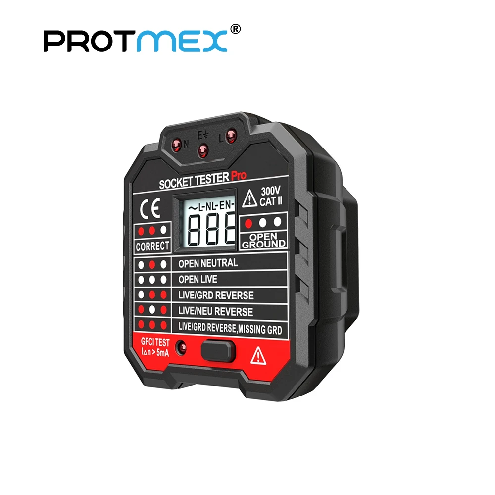 Protmex PT106 RCD/GFCI розетка Электрический тестер утечки Тест с ЖК тестированием