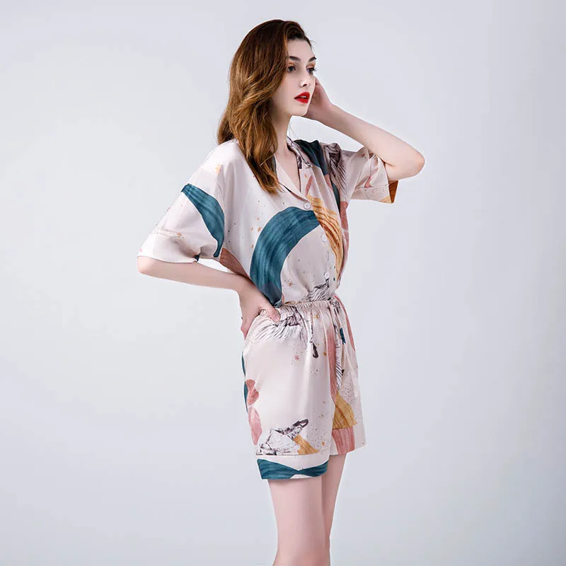 Женский пижамный комплект Elengant в простом стиле мягкая шелковая атласная пижама с