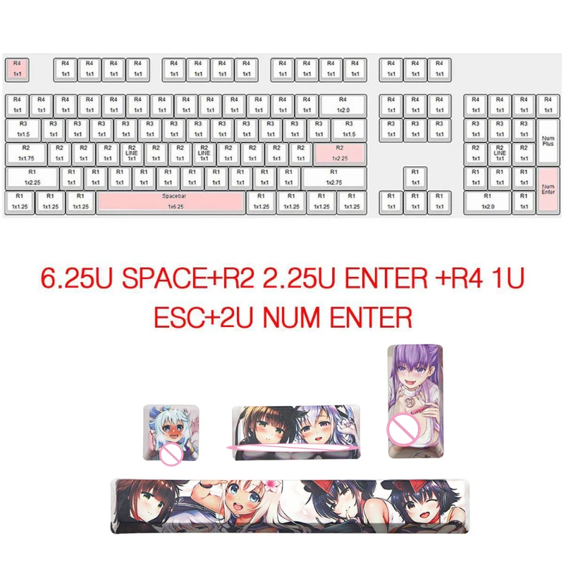 

4Pcs Japanese Anime PBT Space Keycaps Ahegao Keycaps 6.25U ESC Spacebar Caps For Mechanical Keyboard Switches Keycaps