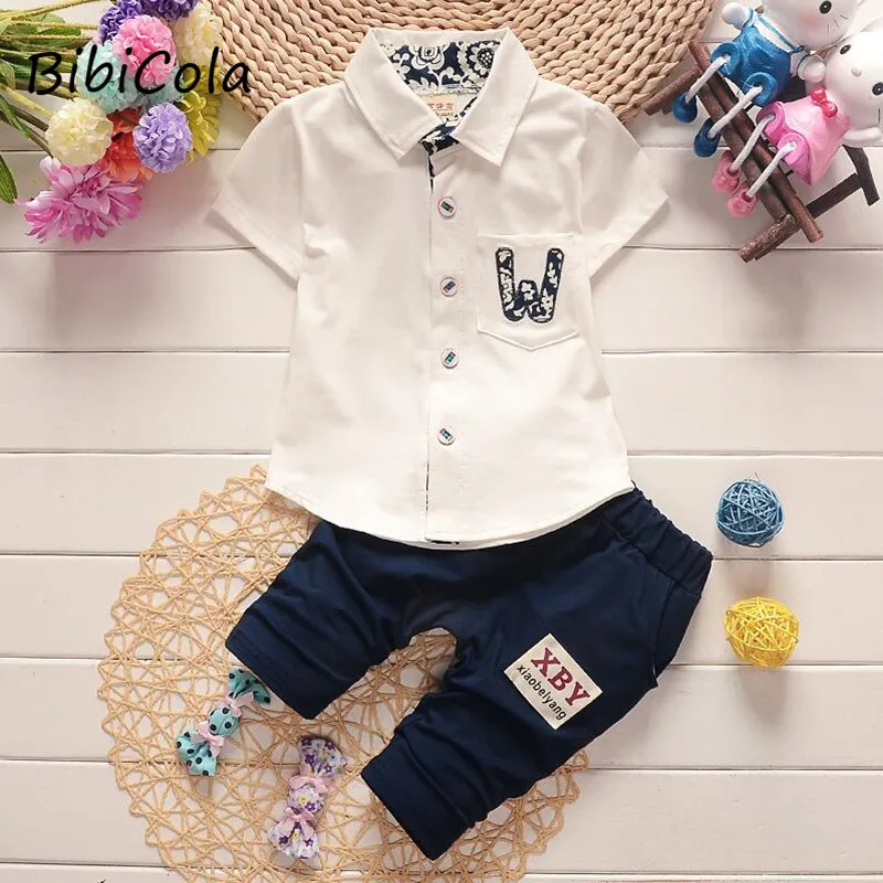 BibiCola summer kids clothes suit children costumes baby boys clothing set tops + shorts toddler outfit |